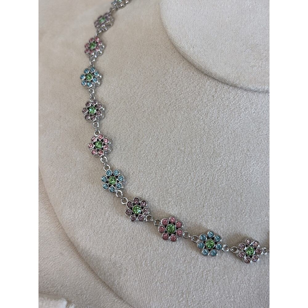 D’Orlan Delicate Multicolor Floral Swarovski Crystal Necklace - Women Jewelry - Picture 3 of 4